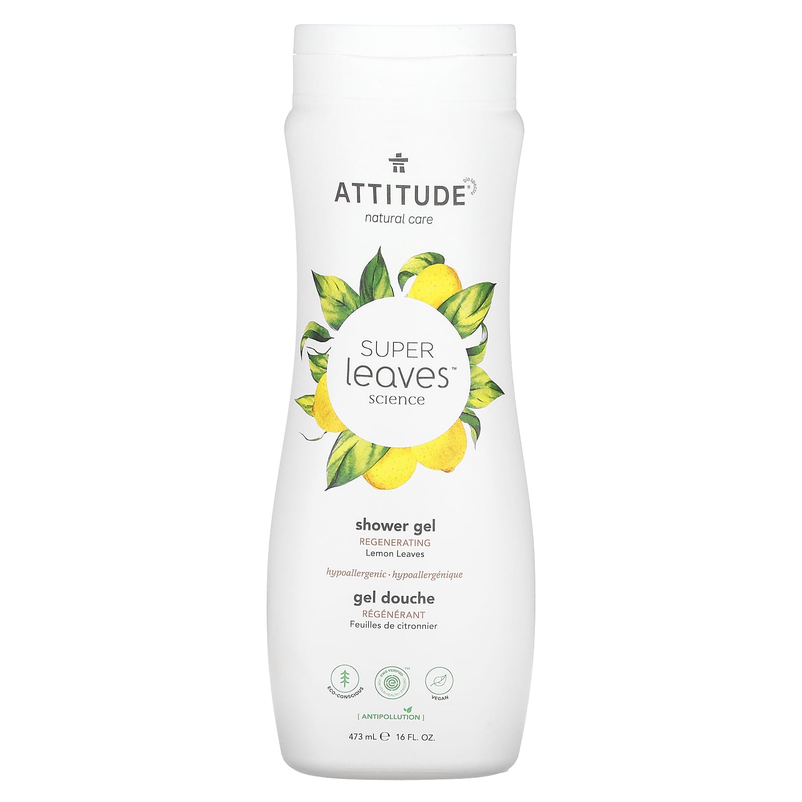 ATTITUDE-Super Leaves Science-Shower Gel-Regenerating-Lemon Leaves-16 fl oz (473 ml)