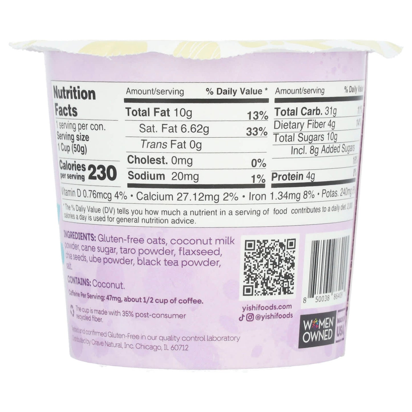 Yishi, Oatmeal, Taro Bubble Tea, 1.76 oz (50 g)