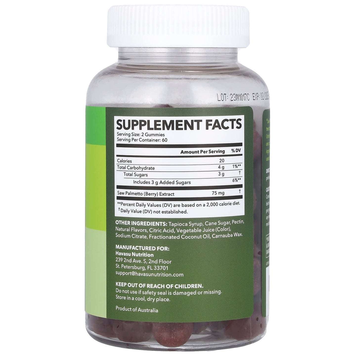 Havasu Nutrition, Saw Palmetto Gummies, Raspberry, 120 Gummies