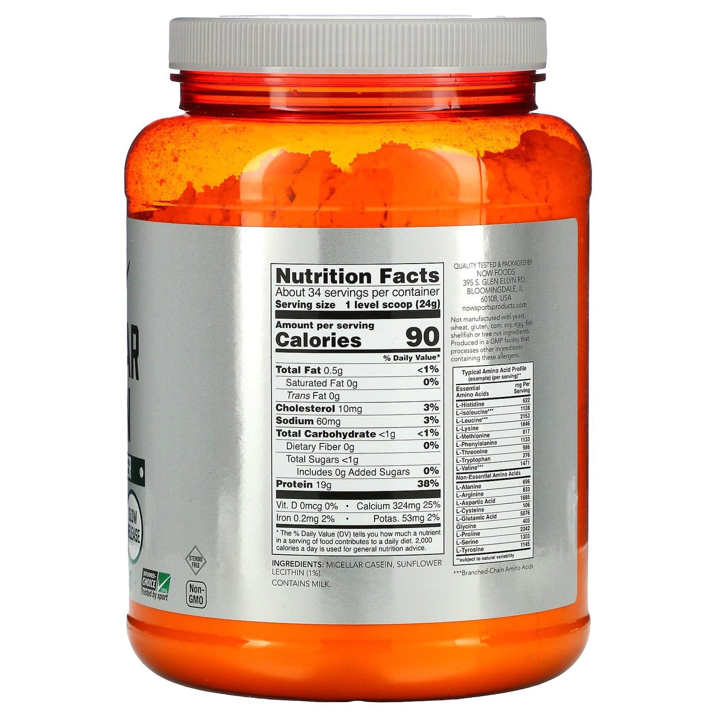 NOW Foods, Sports, Micellar Casein Protein Powder, Unflavored, 1.8 lbs (816 g)