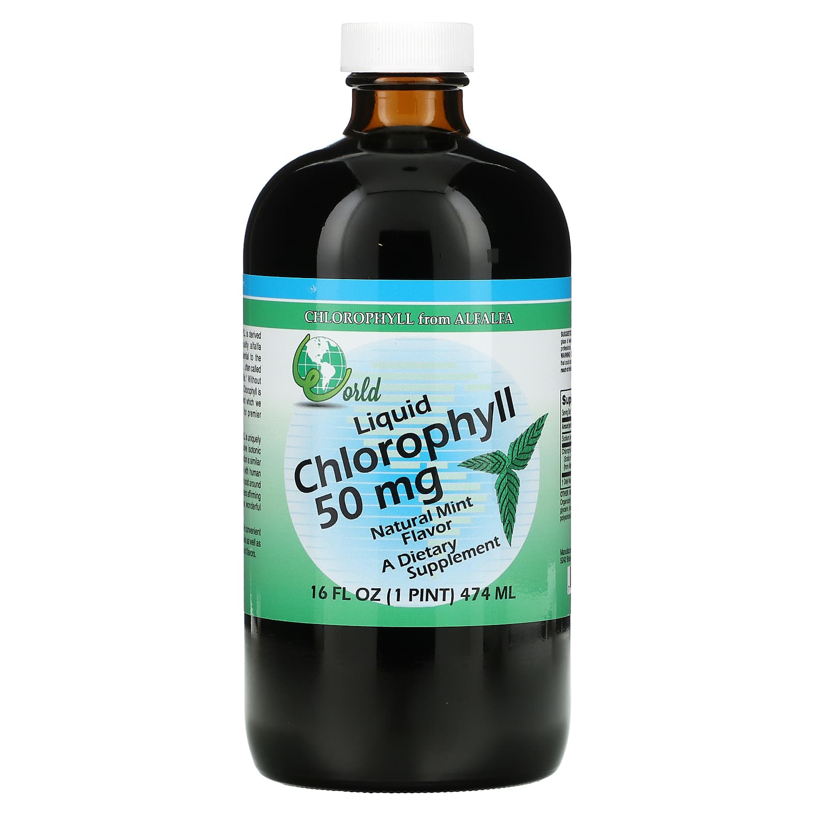 World Organic-Liquid Chlorophyll-Natural Mint-50 mg-16 fl oz (474 ml)