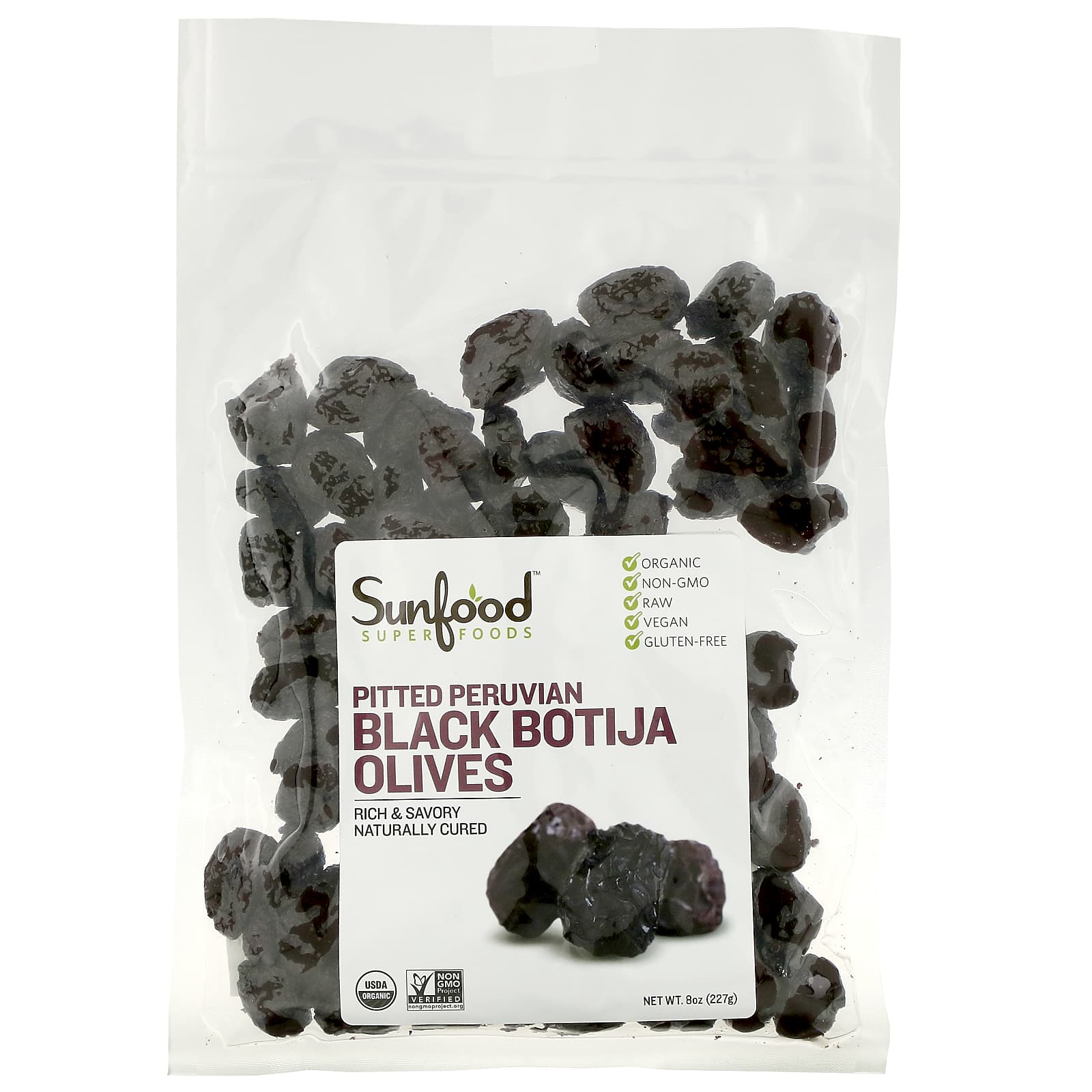 Sunfood-Pitted Peruvian Black Botija Olives-8 oz (227 g)