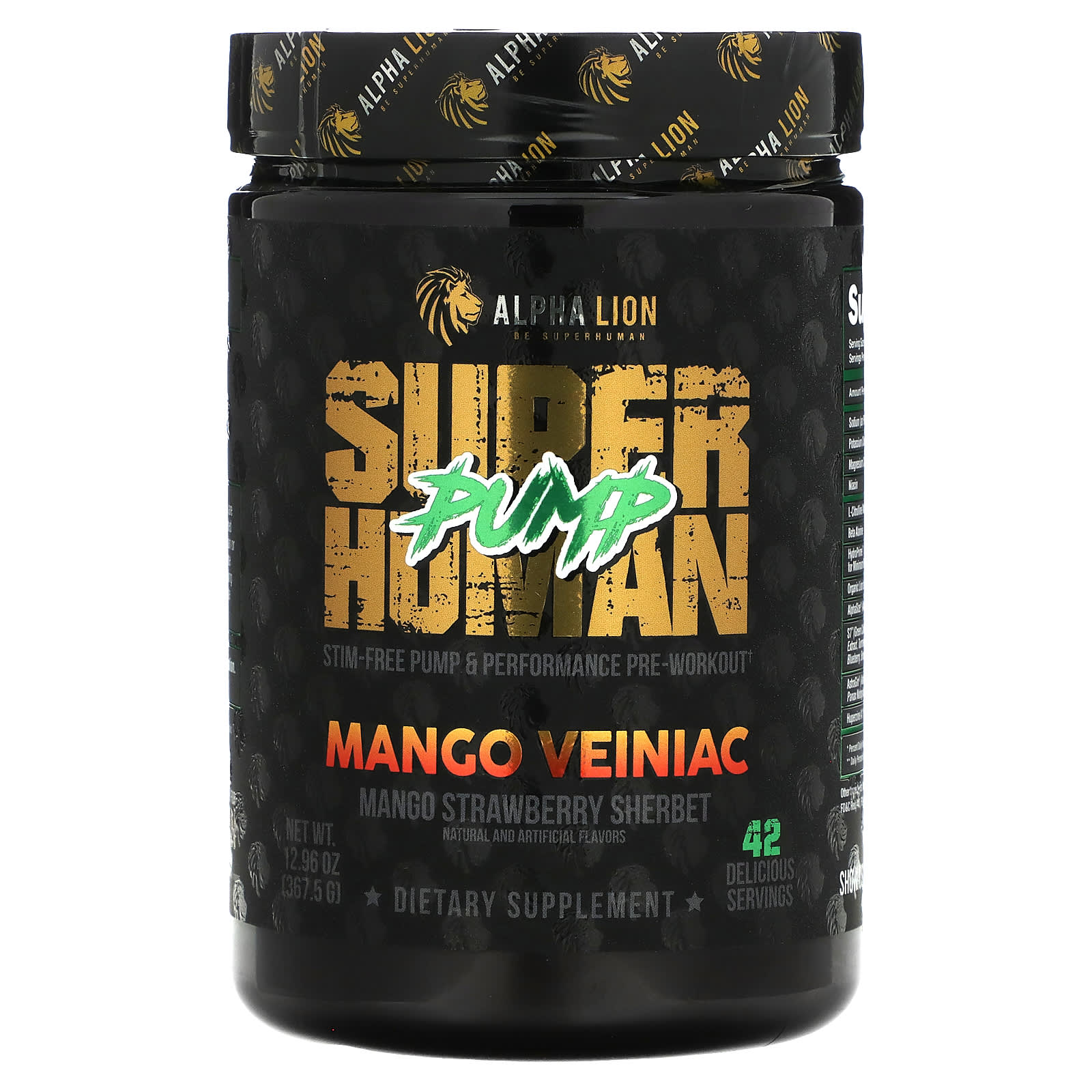 ALPHA LION-SuperHuman Pump-Mango Veiniac-Mango Strawberry Sherbet -12.96 oz (367.5 g)