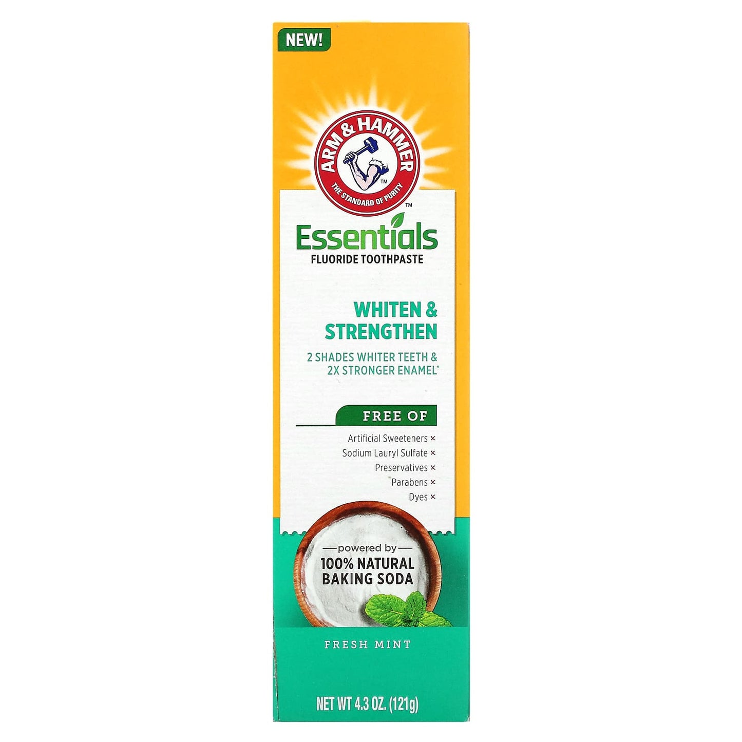 Arm & Hammer, Whiten & Strengthen, Essential Fluoride Toothpaste, Fresh Mint, 4.3 oz (121 g)