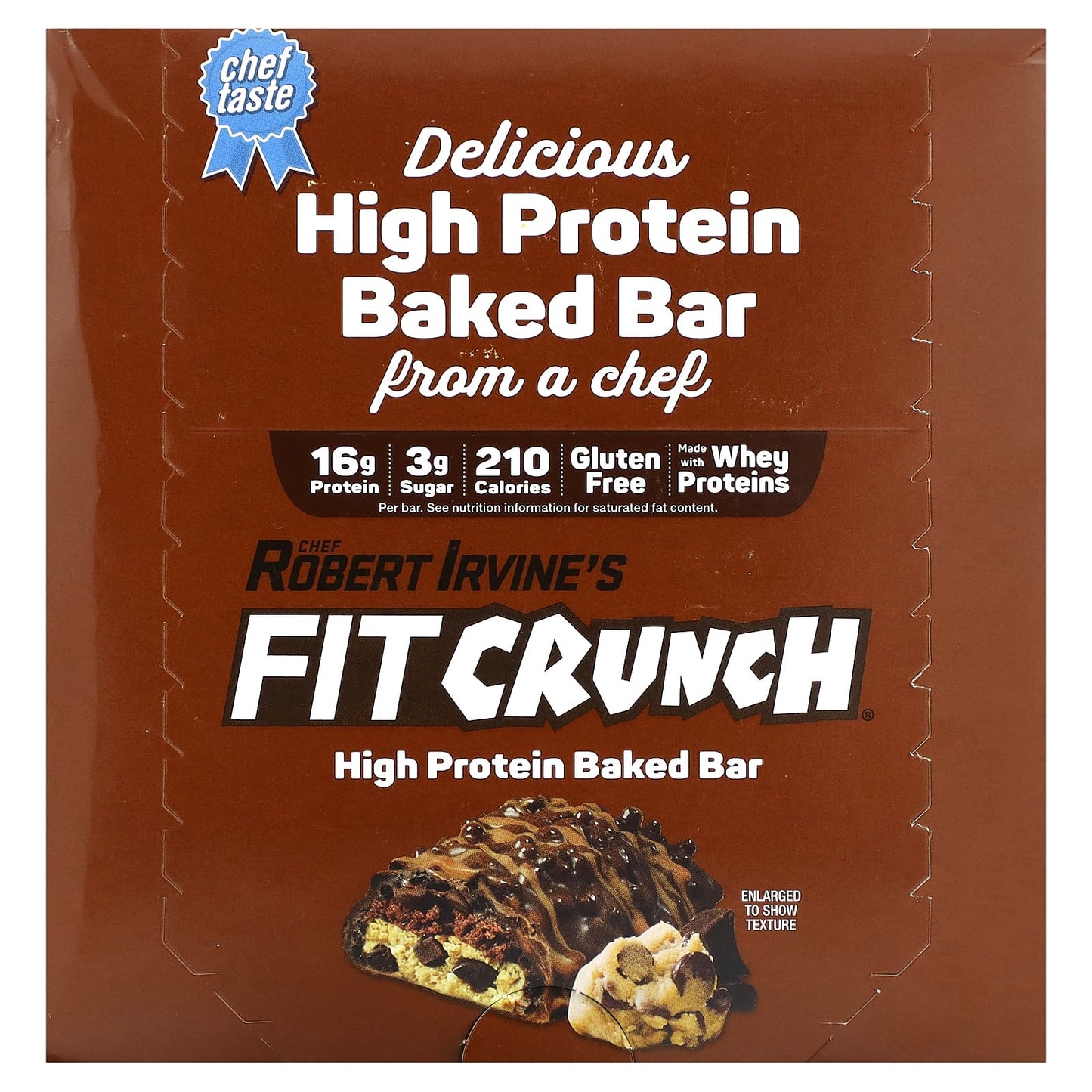 FITCRUNCH-High Protein Baked Bar-Chocolate Chip Cookie Dough-9 Bars-1.62 oz (46 g) Each