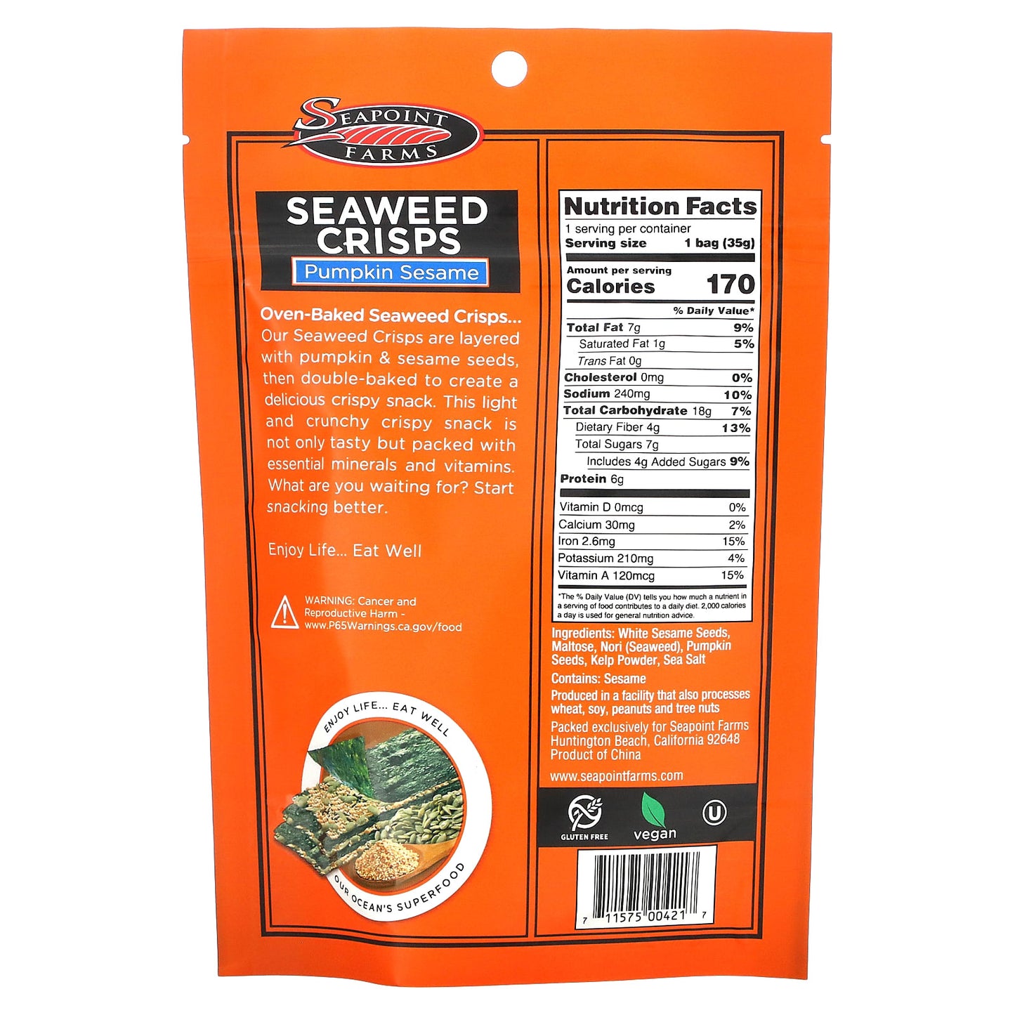 Seapoint Farms, Seaweed Crisps, Pumpkin Sesame, 1.2 oz (35 g)