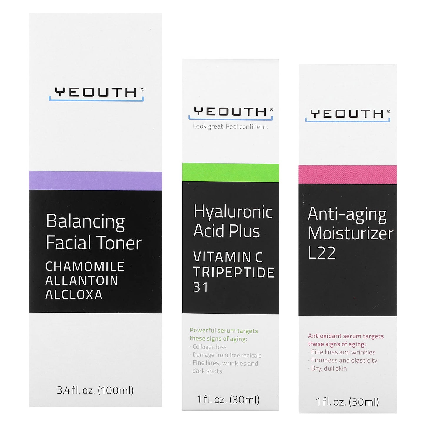 Yeouth, Essential Anti-Aging Skin Care System, 3 Piece Set