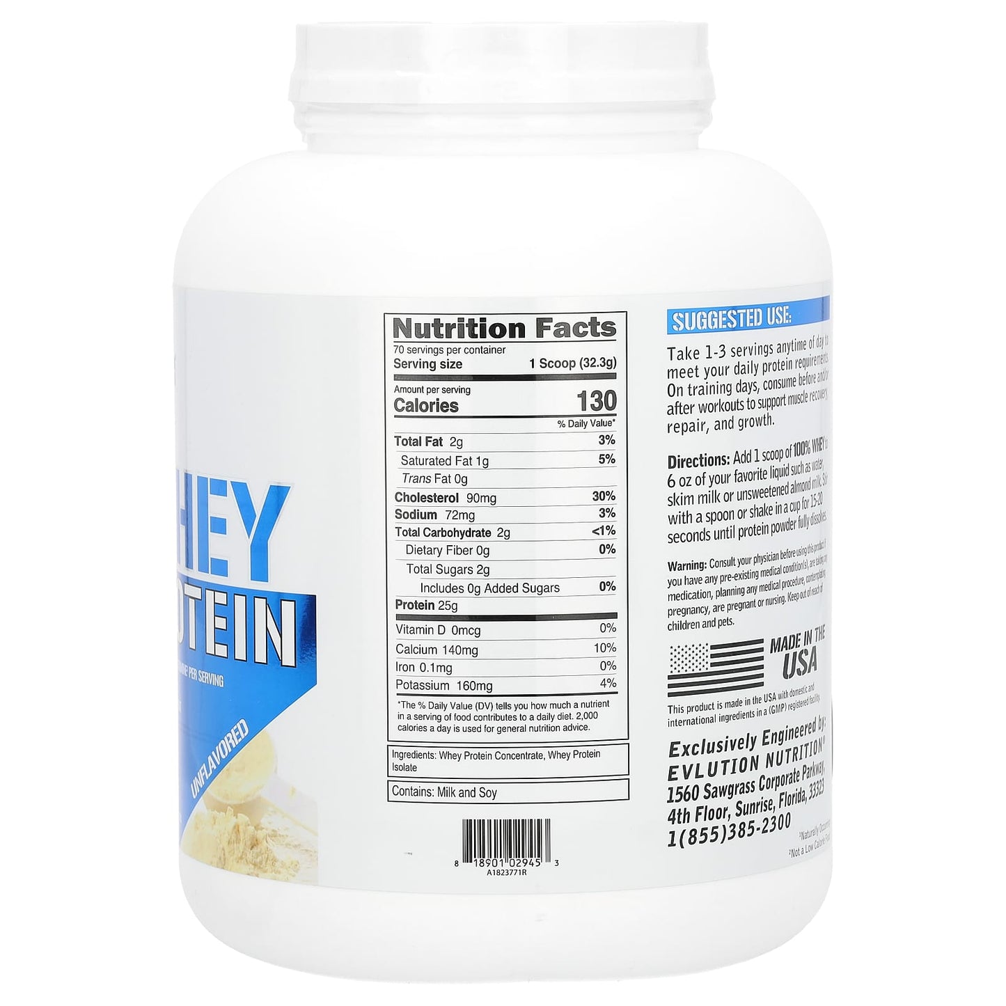 EVLution Nutrition, 100% Whey Protein, Unflavored, 5 lb (2.268 kg)