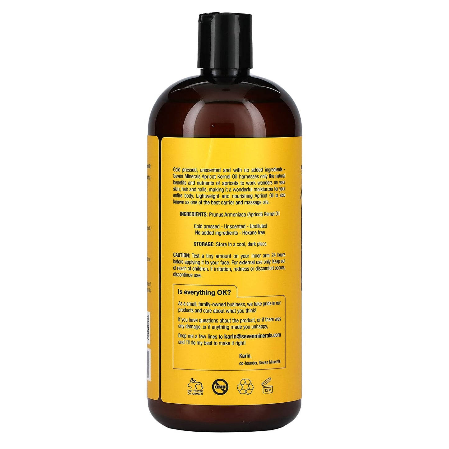 Seven Minerals, Apricot Kernel Oil, Cold Pressed and Pure, Unscented, 32 fl oz (950 ml)