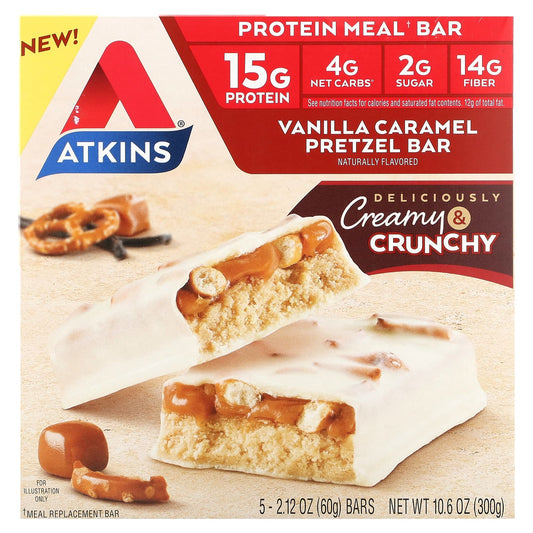 Atkins-Protein Meal Bar-Vanilla Caramel Pretzel-5 Bars-2.12 oz (60 g) Each