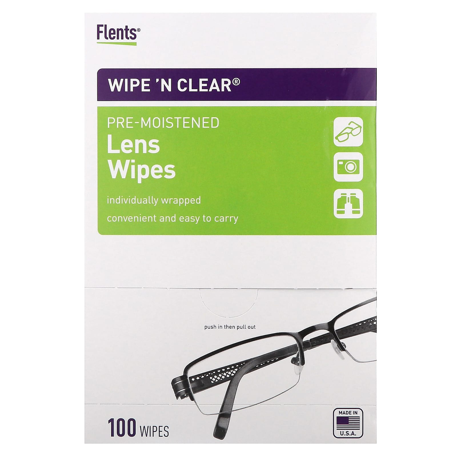 Flents-Wipe 'N Clear-Pre-Moistened Lens Wipes-100 Wipes