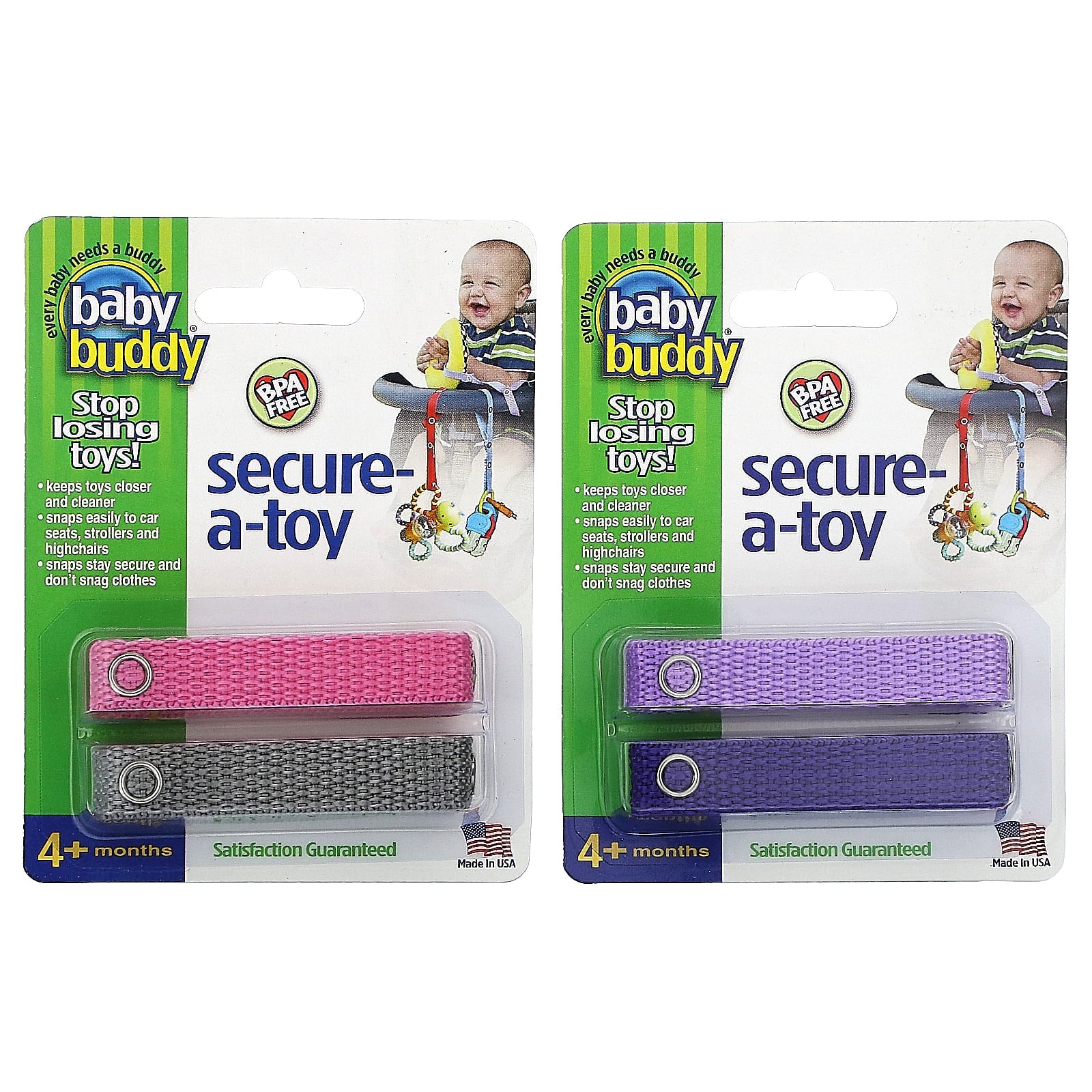 Baby Buddy-Secure-A-Toy-4+ Months-Purple/Lilac & Pink/Gray-4 Straps