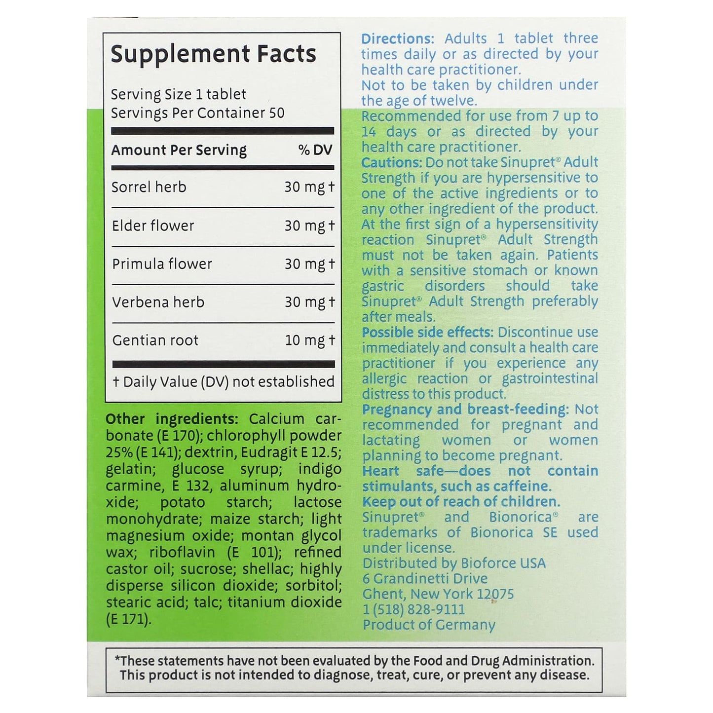 Bionorica, Sinupret, Adult Strength, 50 Tablets