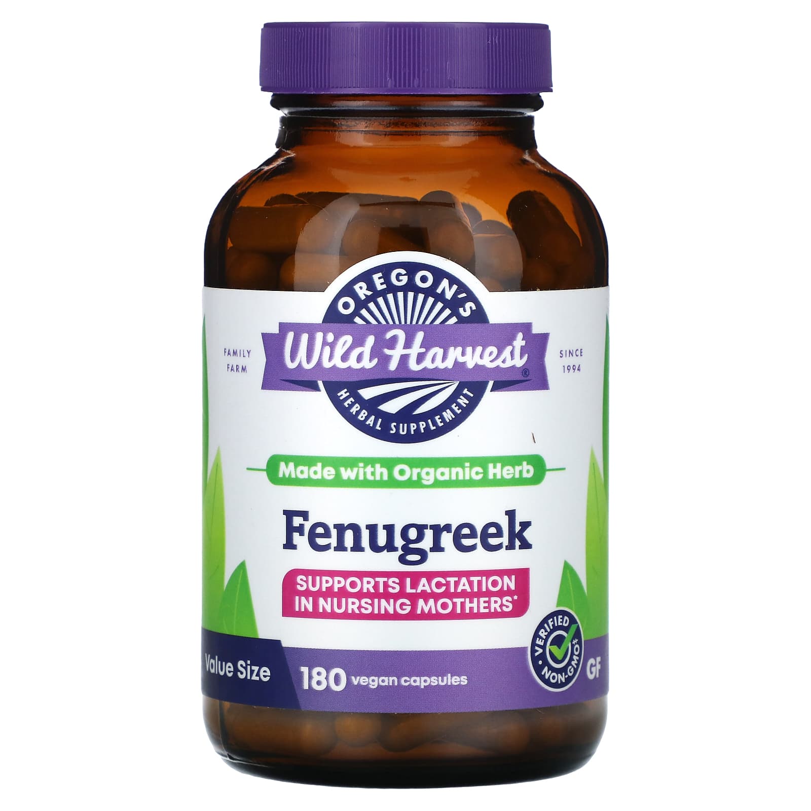 Oregon's Wild Harvest-Fenugreek-180 Vegan Capsules