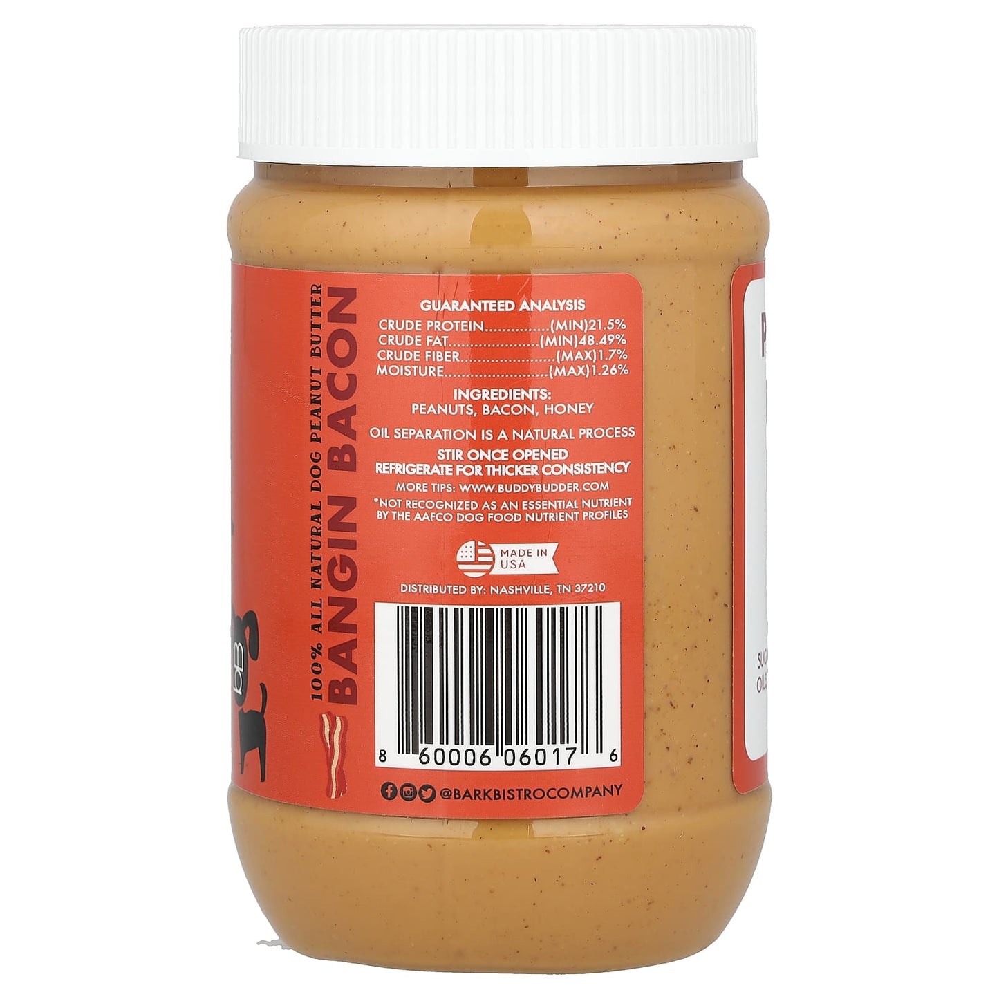 Bark Bistro, Buddy Budder, Peanut Butter, For Dogs, Bangin' Bacon, 17 oz (480 g)