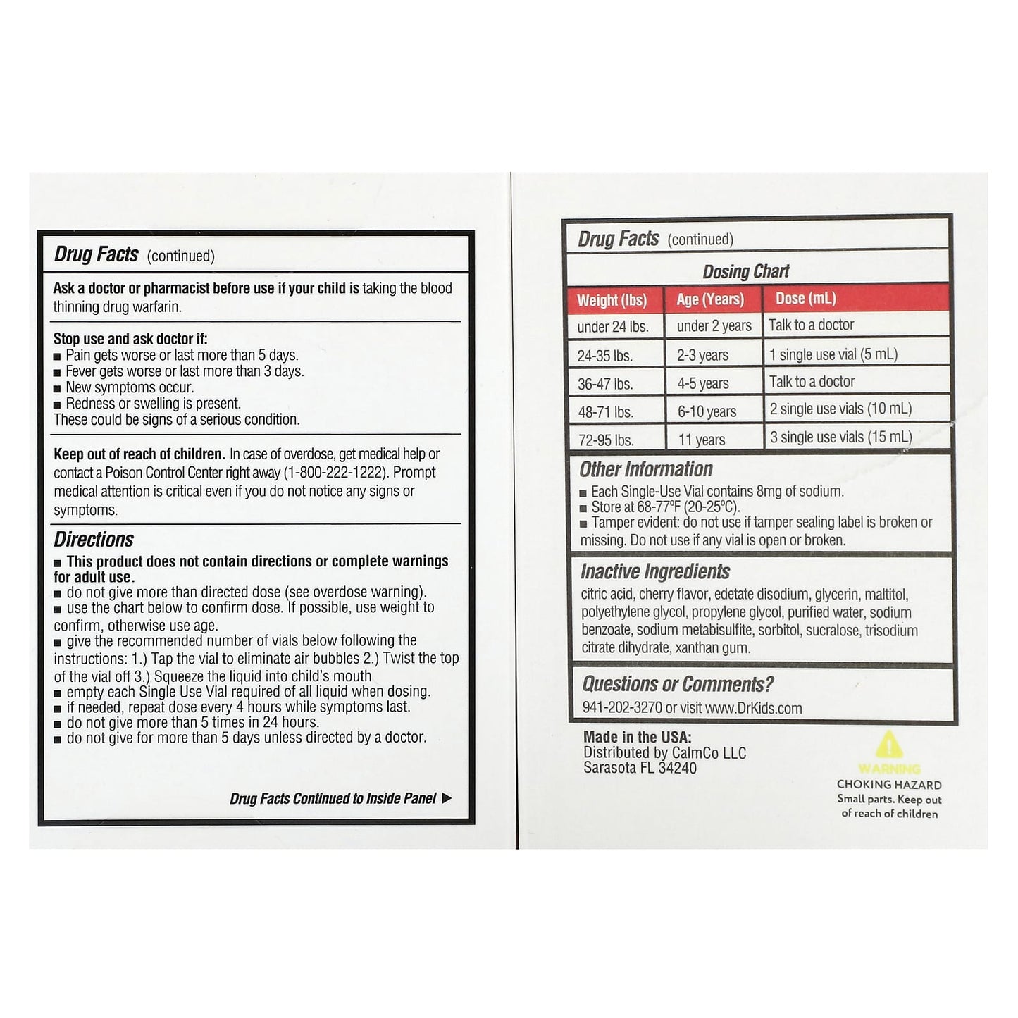 DrKids, Children's Pain + Fever,  Ages 2-11 Years, Cherry, 4 Pre-Measured Single-Use Vials, 0.17 fl oz (5 ml) Each