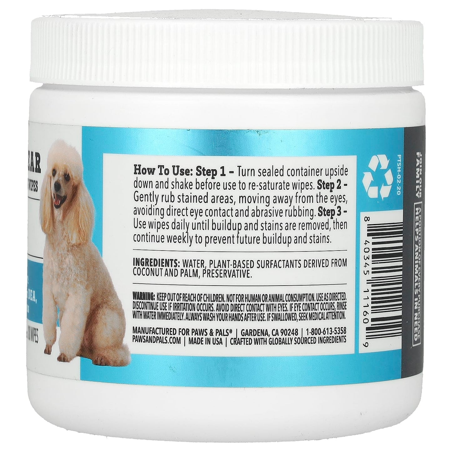 Paws & Pals, Tear Clear, Buildup Removing Wipes, For Dogs, 100 Wipes