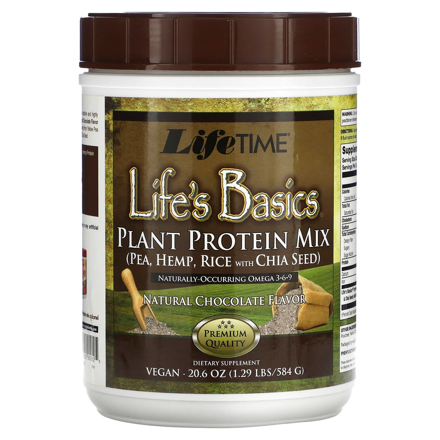 LifeTime Vitamins-Life's Basics-Plant Protein Mix-Natural Chocolate-1.29 lbs (584 g)