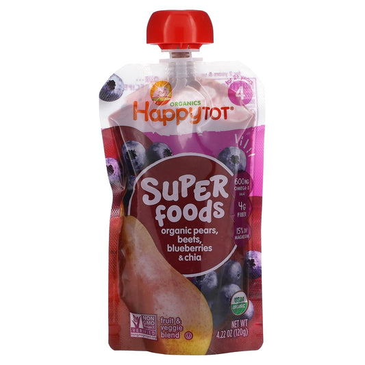 Happy Family Organics-Happytot- Superfoods-2+Years-Organic Pears-Beets  & Blueberries & Chia-4.22 oz (120 g)