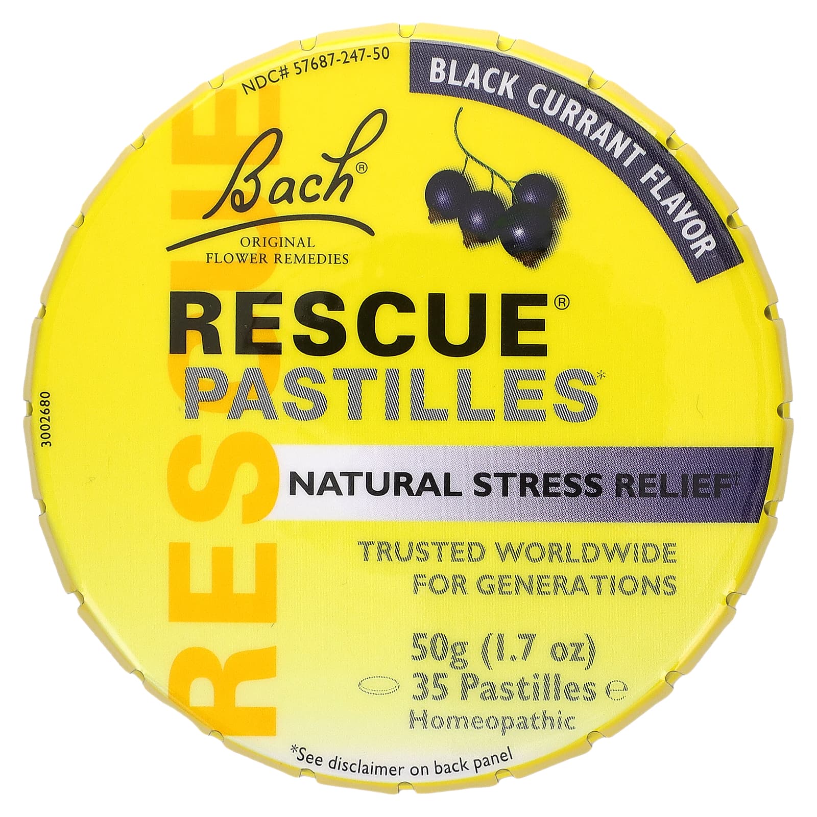 Bach-Rescue Pastilles-Natural Stress Relief-Black Currant-35 Pastilles-1.7 oz (50 g)