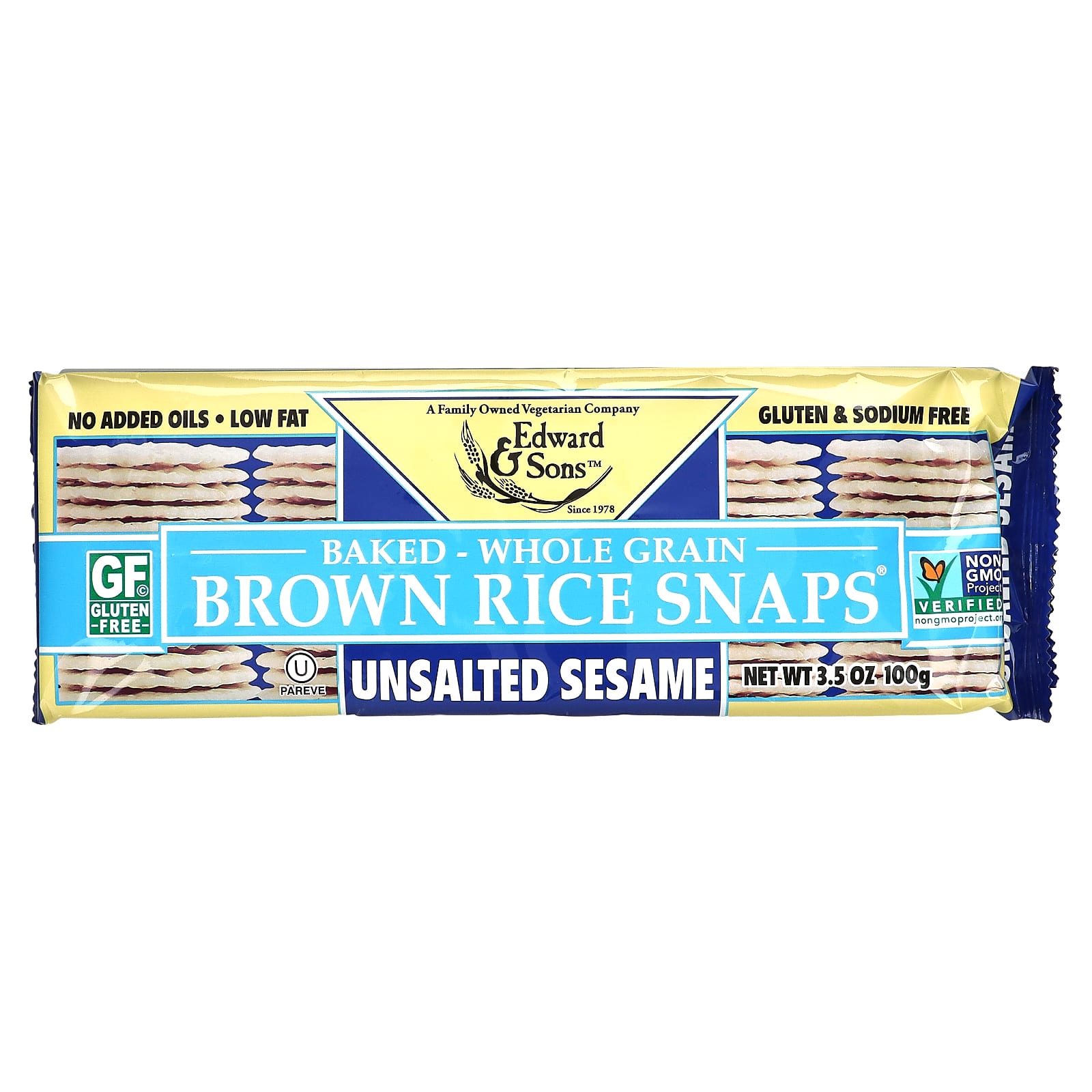 Edward & Sons-Baked Whole Grain Brown Rice Snaps-Unsalted Sesame-3.5 oz (100 g)