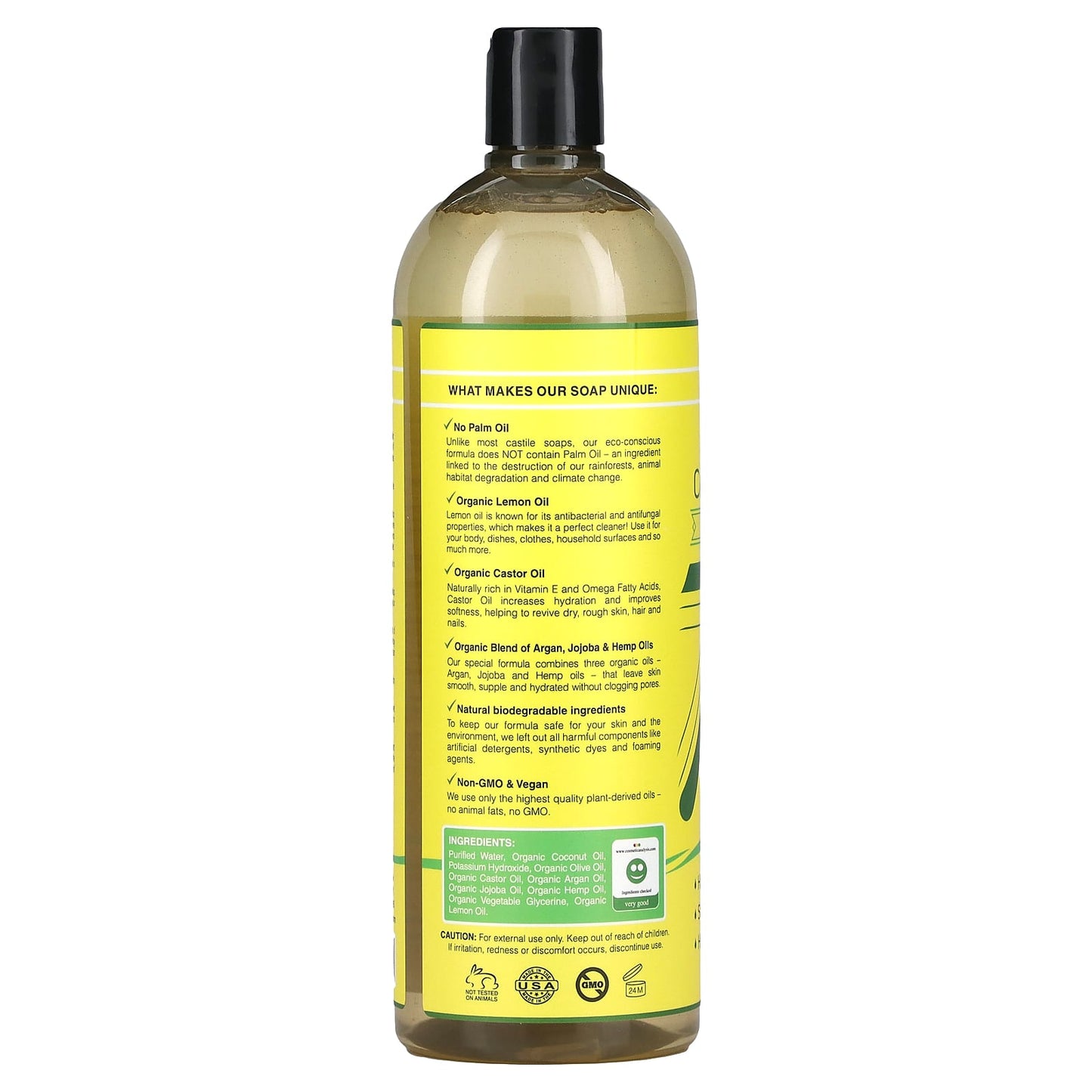 Seven Minerals, Pure Castile Soap, Lemon, 33.8 fl oz (1 l)