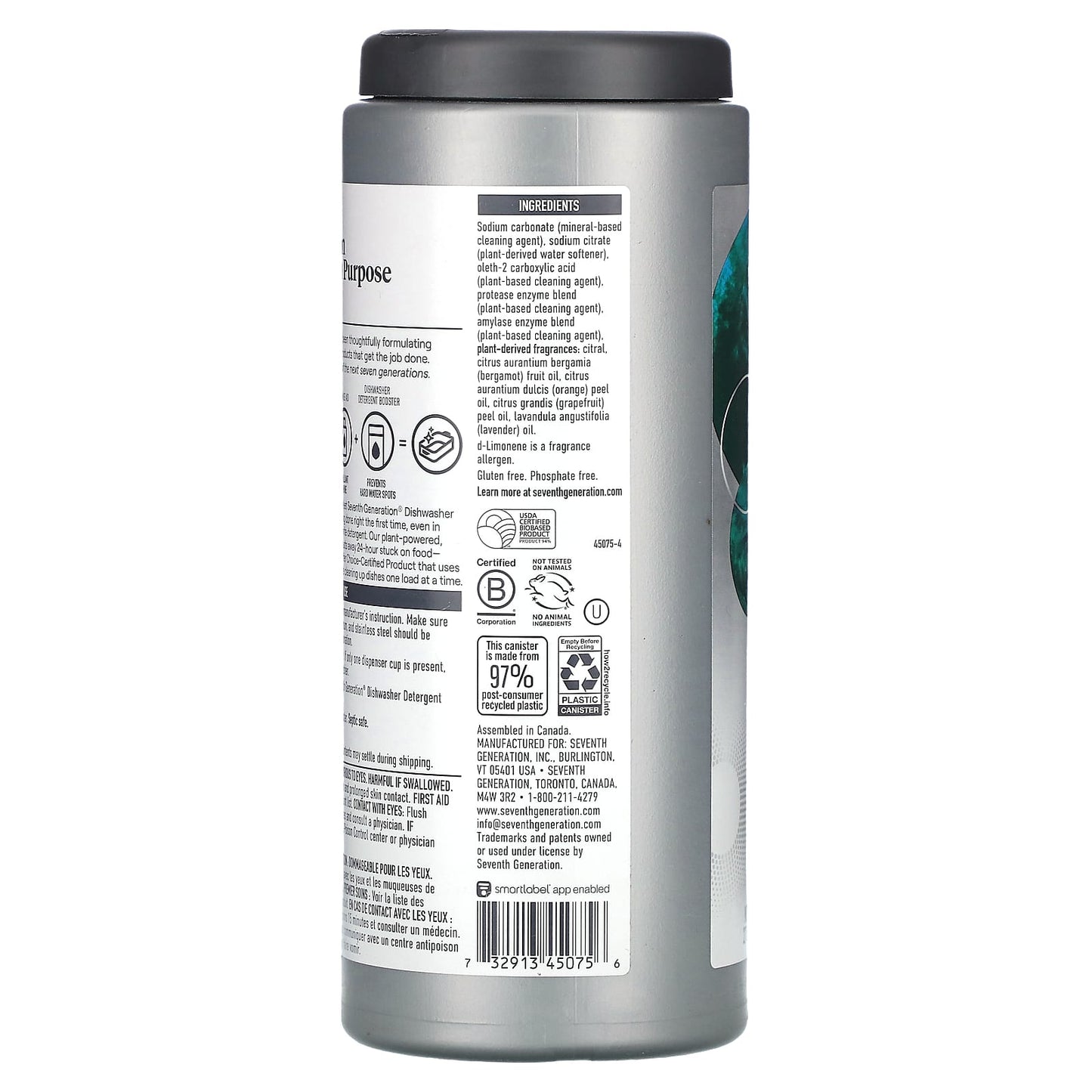 Seventh Generation, Power + Dishwasher Detergent Booster,  Fresh Citrus , 1.6 lbs (765 g)
