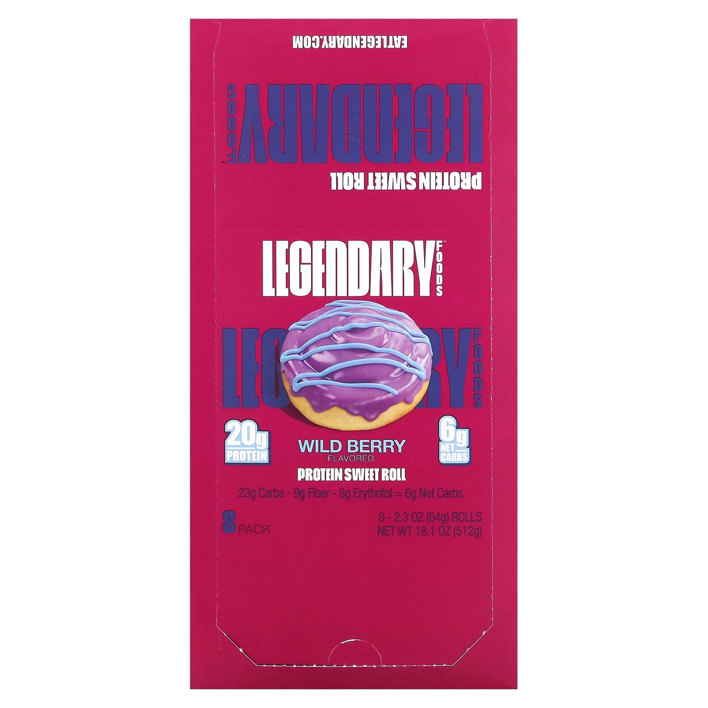 Legendary Foods-Protein Sweet Roll-Wild Berry-8 Pack-2.3 oz (64 g) Each