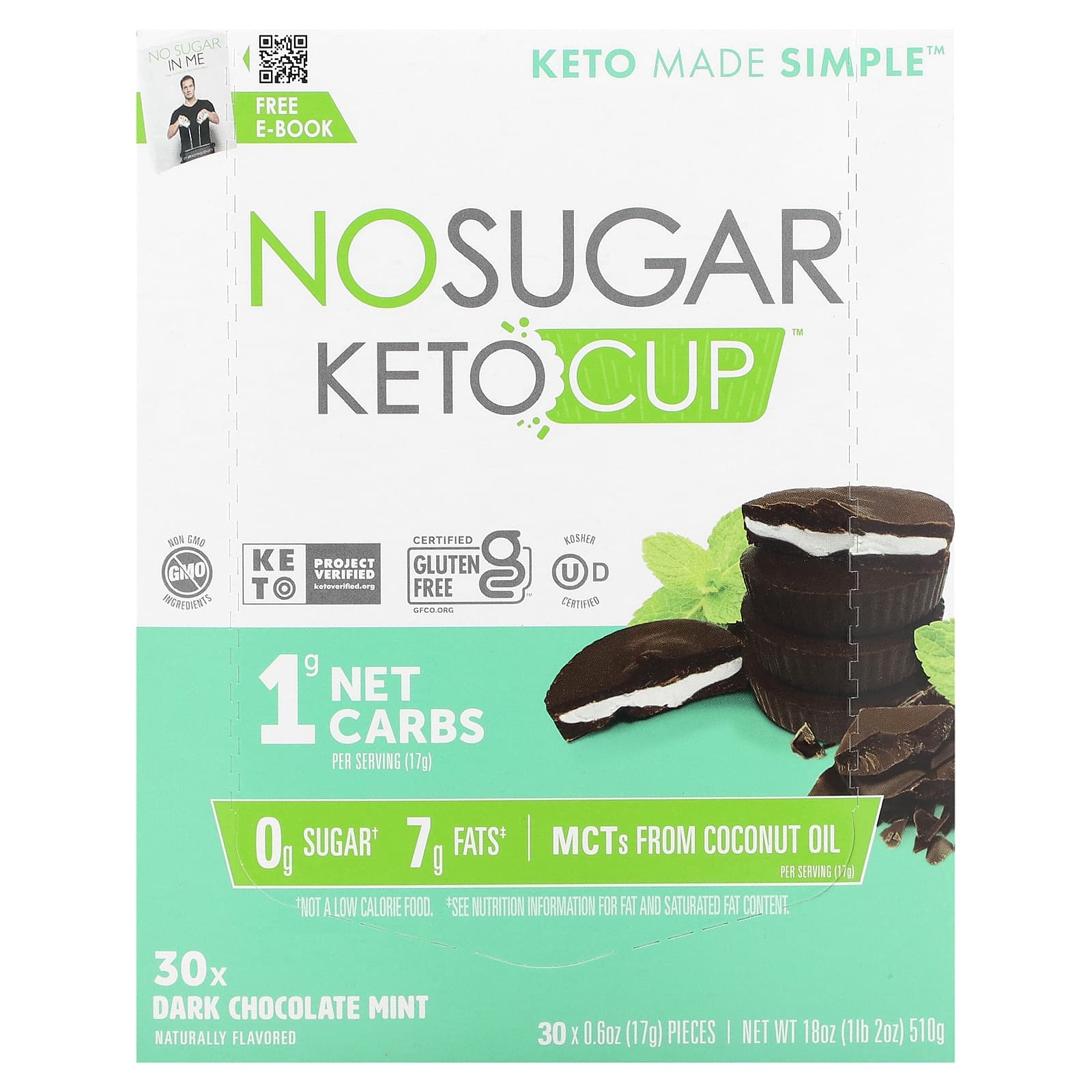 No Sugar Company-Keto Cup-Dark Chocolate Mint-30 Pieces-0.6 oz (17 g) Each