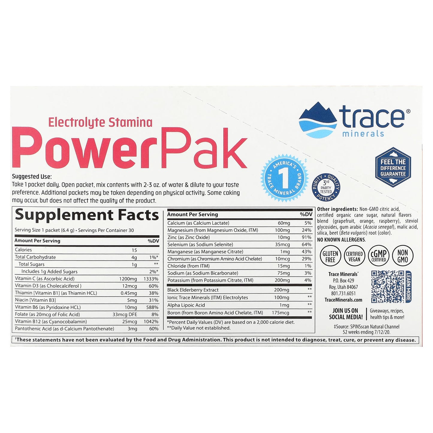 Trace Minerals ®, Electrolyte Stamina, PowerPak + Immunity, Grapefruit, 30 Packets, 0.23 oz (6.4 g) Each