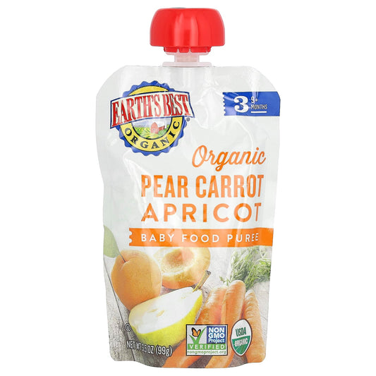 Earth's Best-Organic Baby Food Puree-9+ Months-Pear-Carrot-Apricot-3.5 oz (99 g)