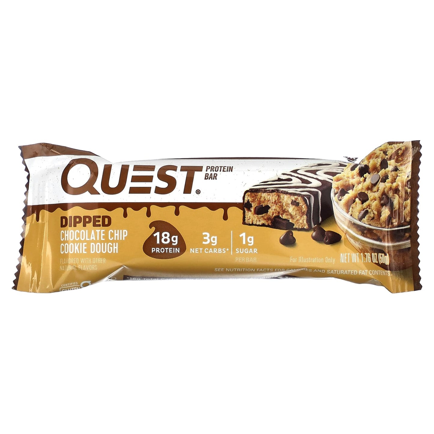 Quest Nutrition, Protein Bar, Dipped, Chocolate Chip Cookie Dough, 4 Bars, 1.76 oz (50 g) Each