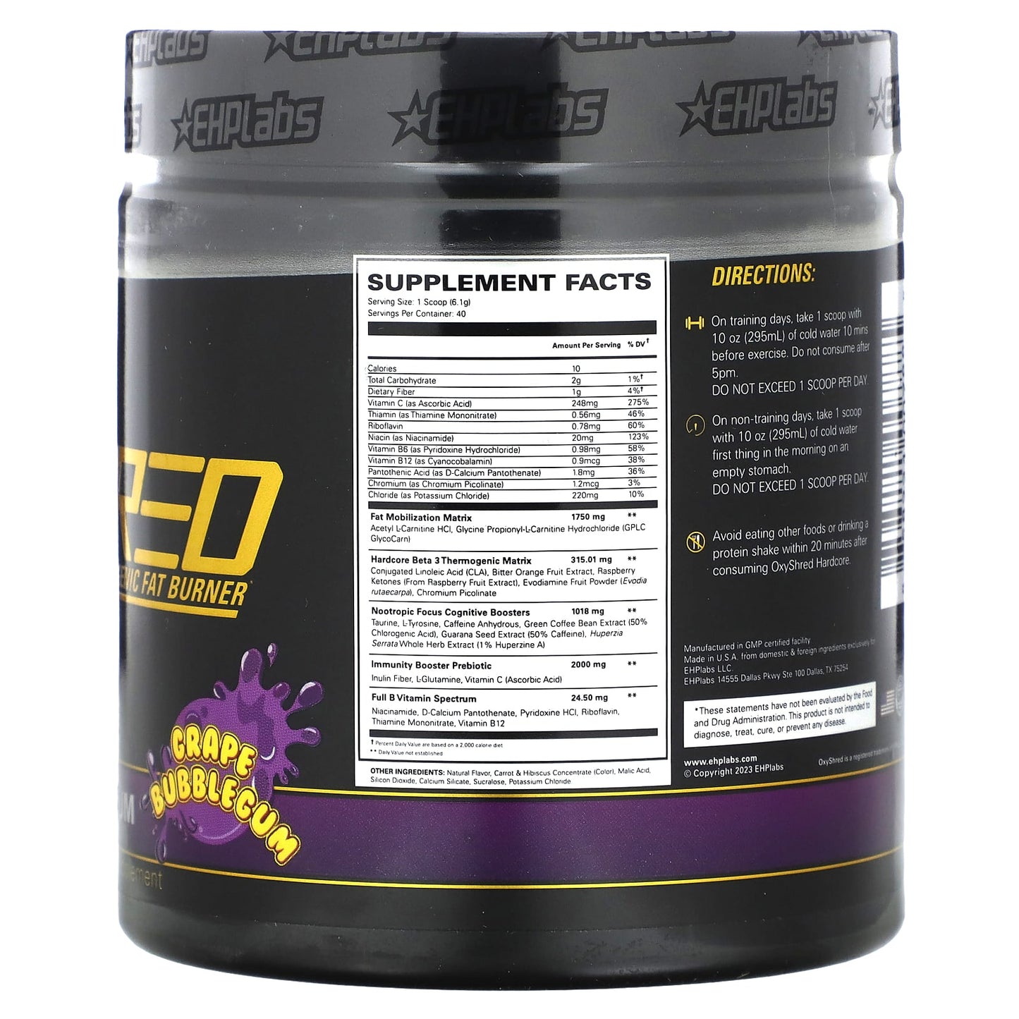 EHPlabs, OxyShred Hardcore, Thermogenic Fat Burner, Grape Bubblegum, 8.6 oz (244 g)