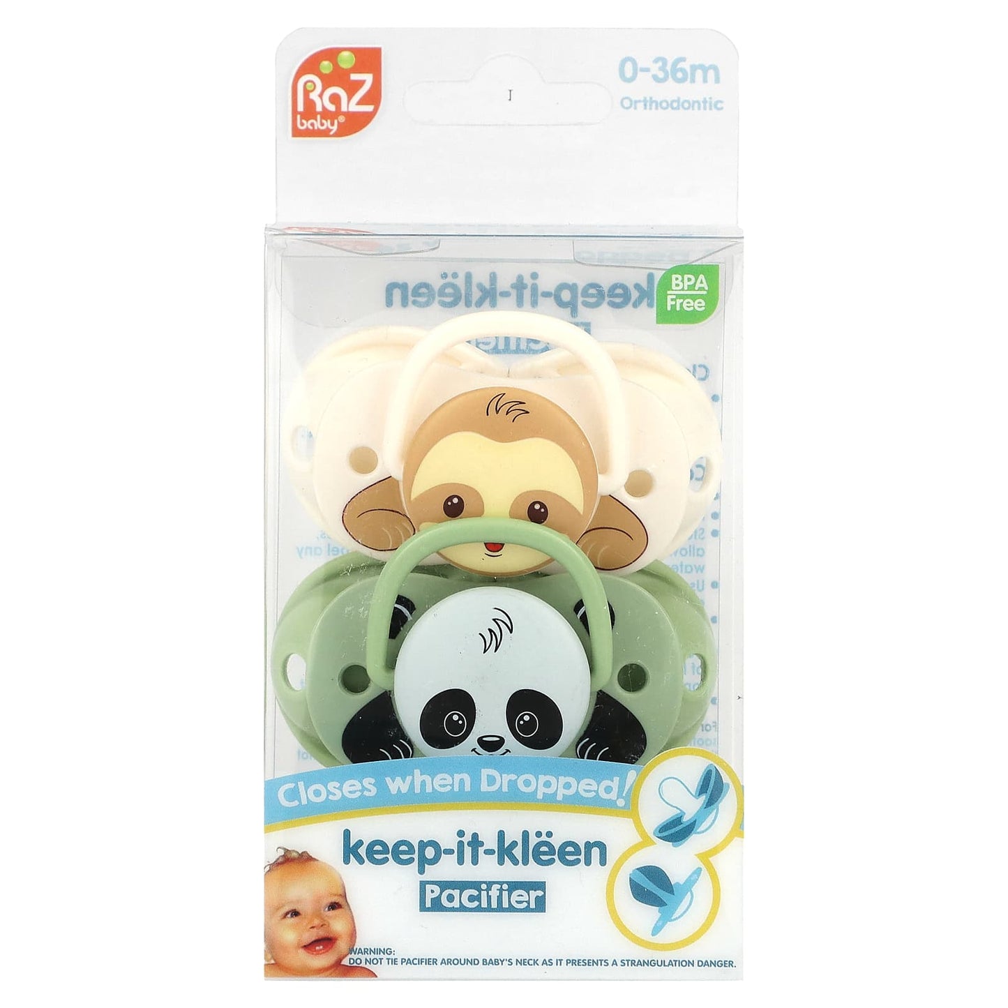 RaZbaby-Keep-It-Kleen Pacifier-0-36m- Sloth & Panda-2 Pacifiers