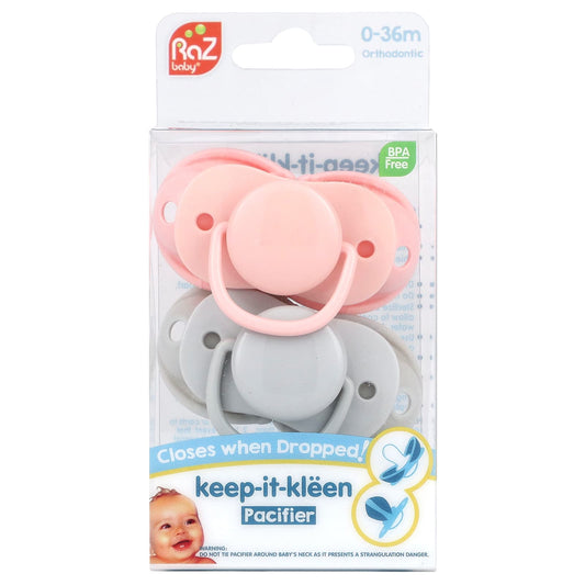 RaZbaby-Keep-It-Kleen Pacifier-0-36m-Pink & Gray-2 Pacifiers