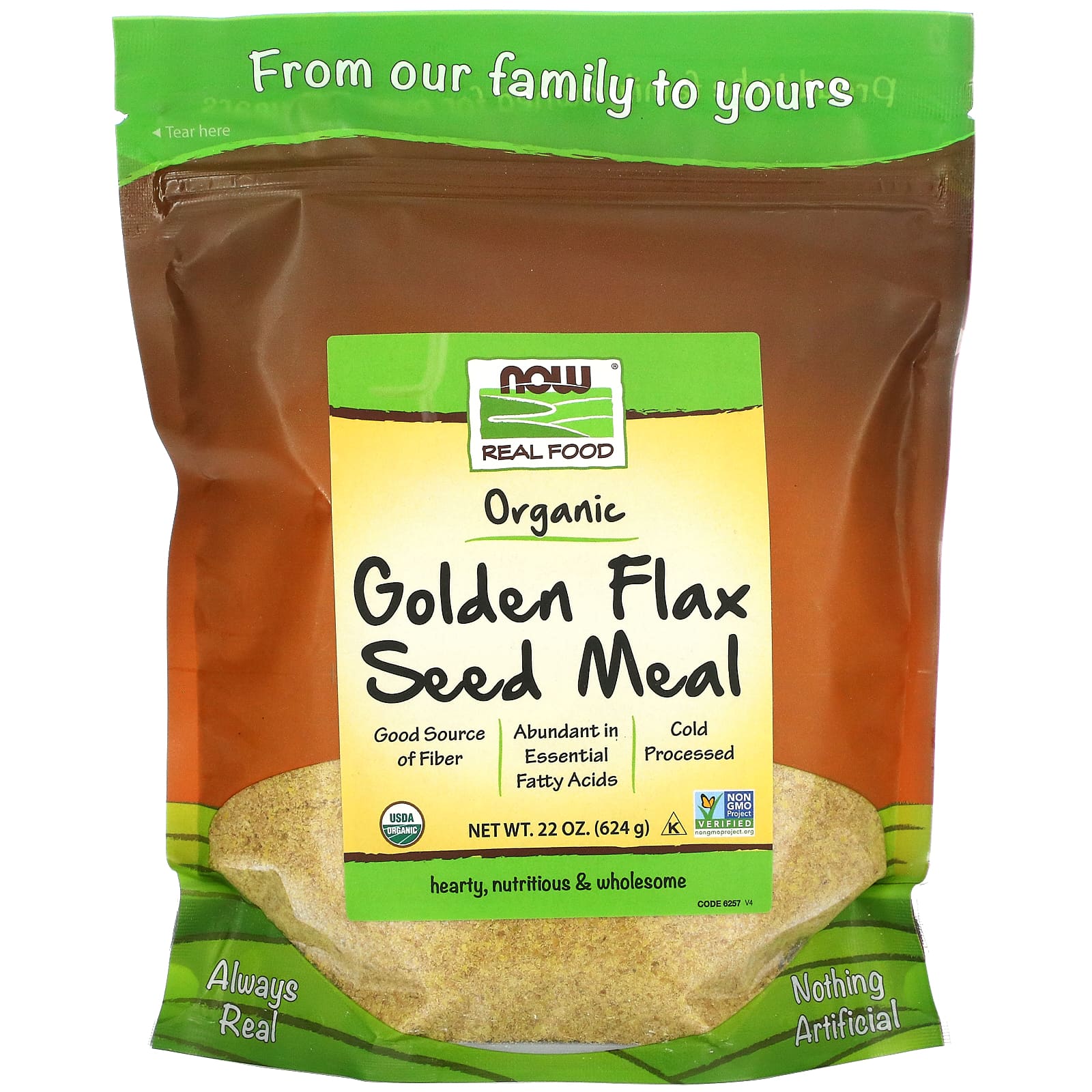 NOW Foods-Real Food-Organic Golden Flax Seed Meal-22 oz (624 g)