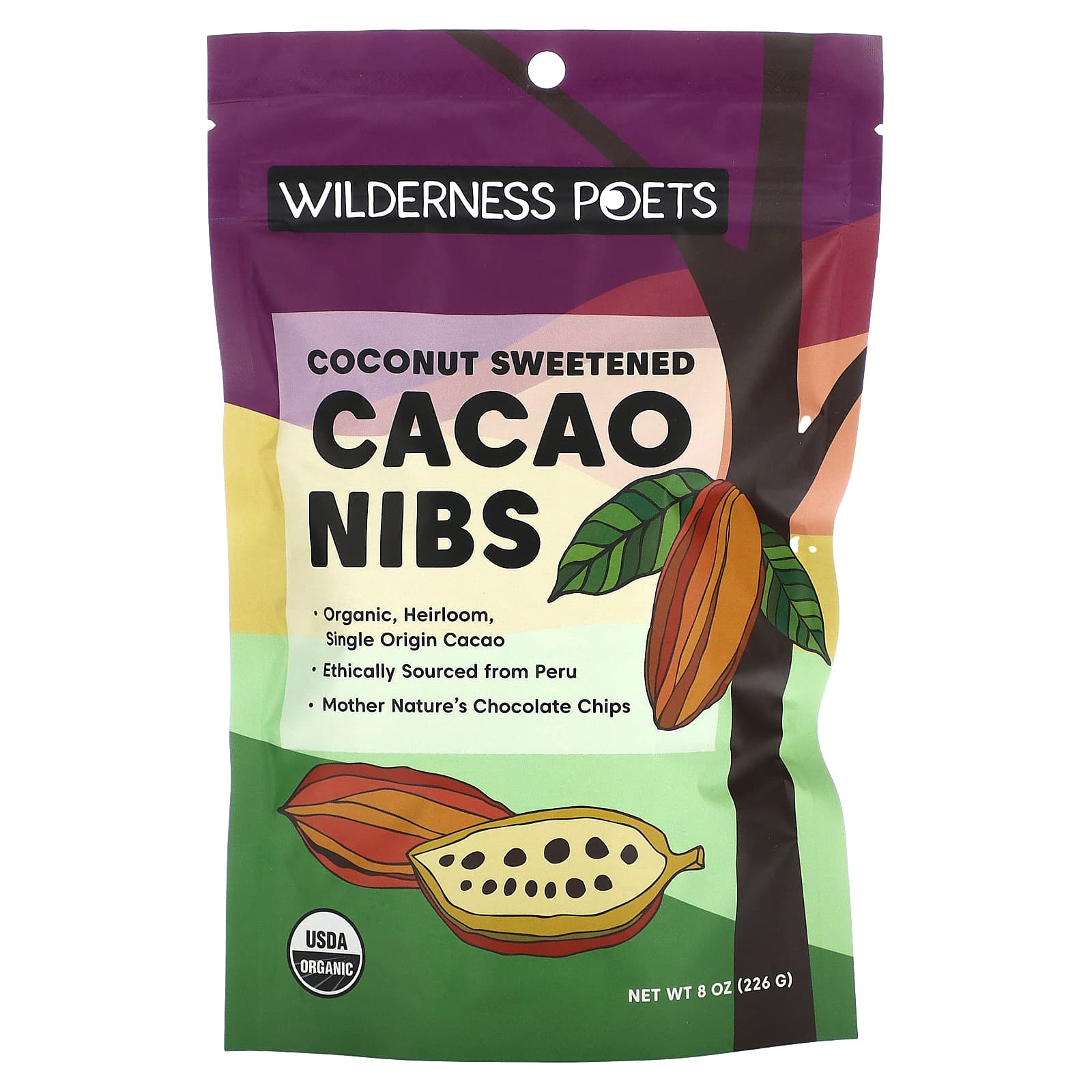 Wilderness Poets-Organic Coconut Sweetened Cacao Nibs-8 oz (226 g)