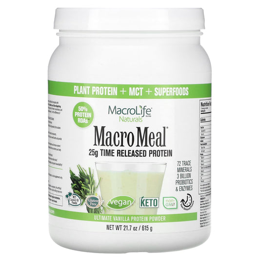 Macrolife Naturals-MacroMeal-Ultimate Protein Powder-Vanilla-21.7 oz (615 g)