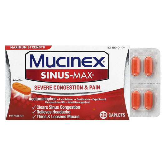 Mucinex-Sinus-Max-Severe Congestion & Pain-Maximum Strength-For Ages 12+-20 Caplets