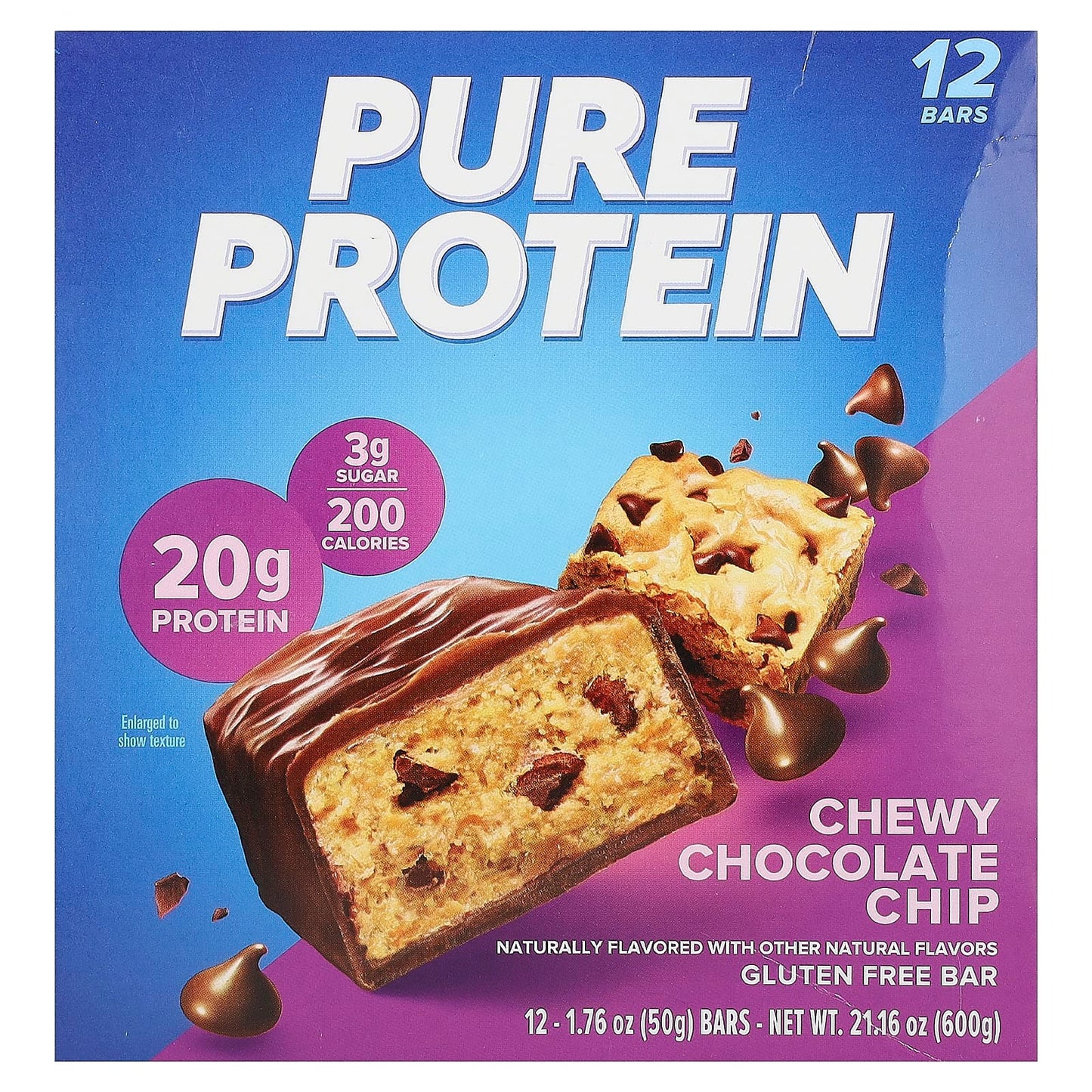 Pure Protein-Gluten Free Bar-Chewy Chocolate Chip-12 Bars-1.76 oz (50 g) Each