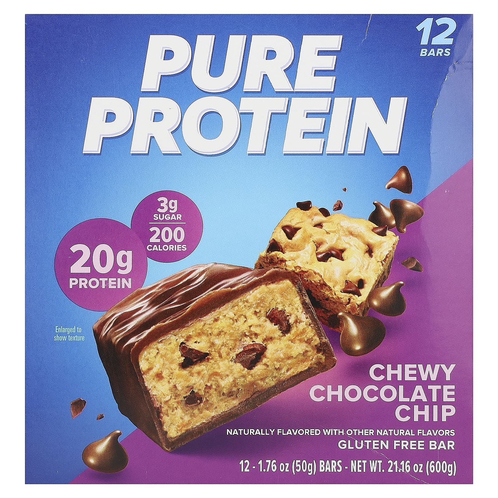 Pure Protein-Gluten Free Bar-Chewy Chocolate Chip-12 Bars-1.76 oz (50 g) Each