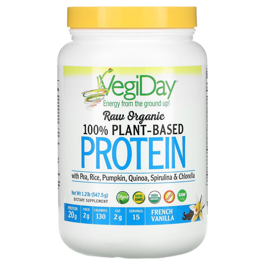 Natural Factors-Raw Organic 100% Plant-Based Protein-French Vanilla-1.2 lb (547.5 g)