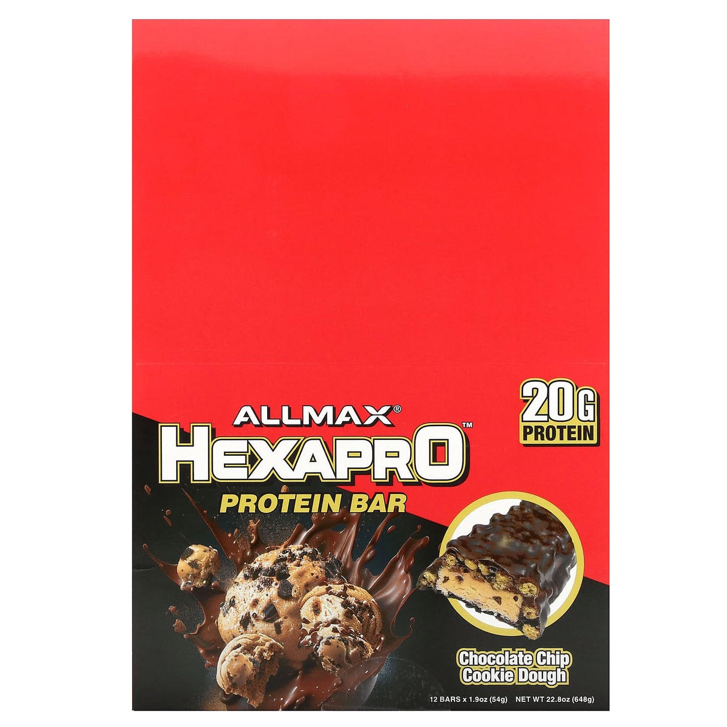 ALLMAX-Hexapro-Protein Bar-Chocolate Chip Cookie Dough-12 Bars-1.9 oz (54 g) Each