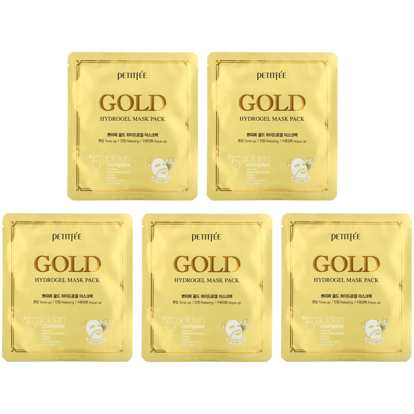 Petitfee-Gold Hydrogel Beauty Mask Pack-5 Sheets-32 g Each