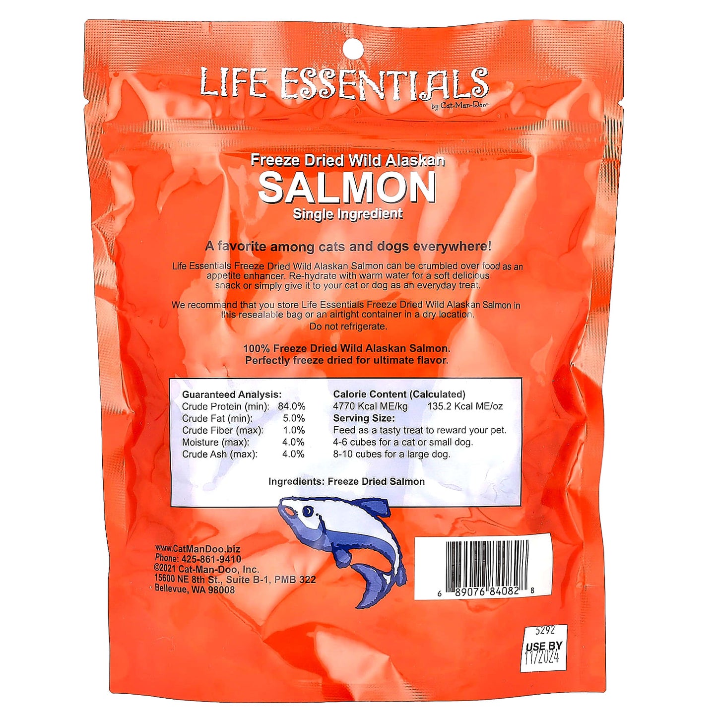 Cat-Man-Doo, Life Essentials, Freeze Dried Wild Alaskan Salmon, For Cats and Dogs, 5 oz (142 g)