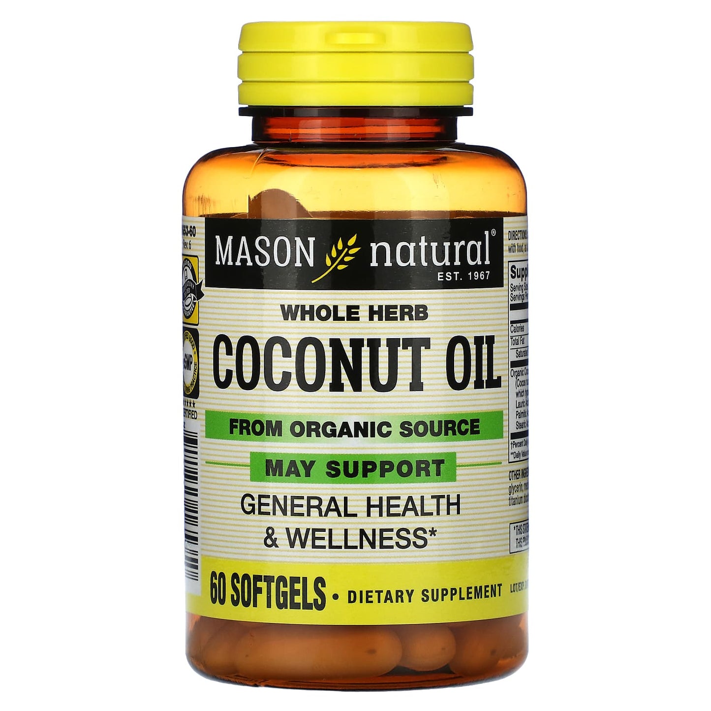 Mason Natural-Whole Herb Coconut Oil-60 Softgels