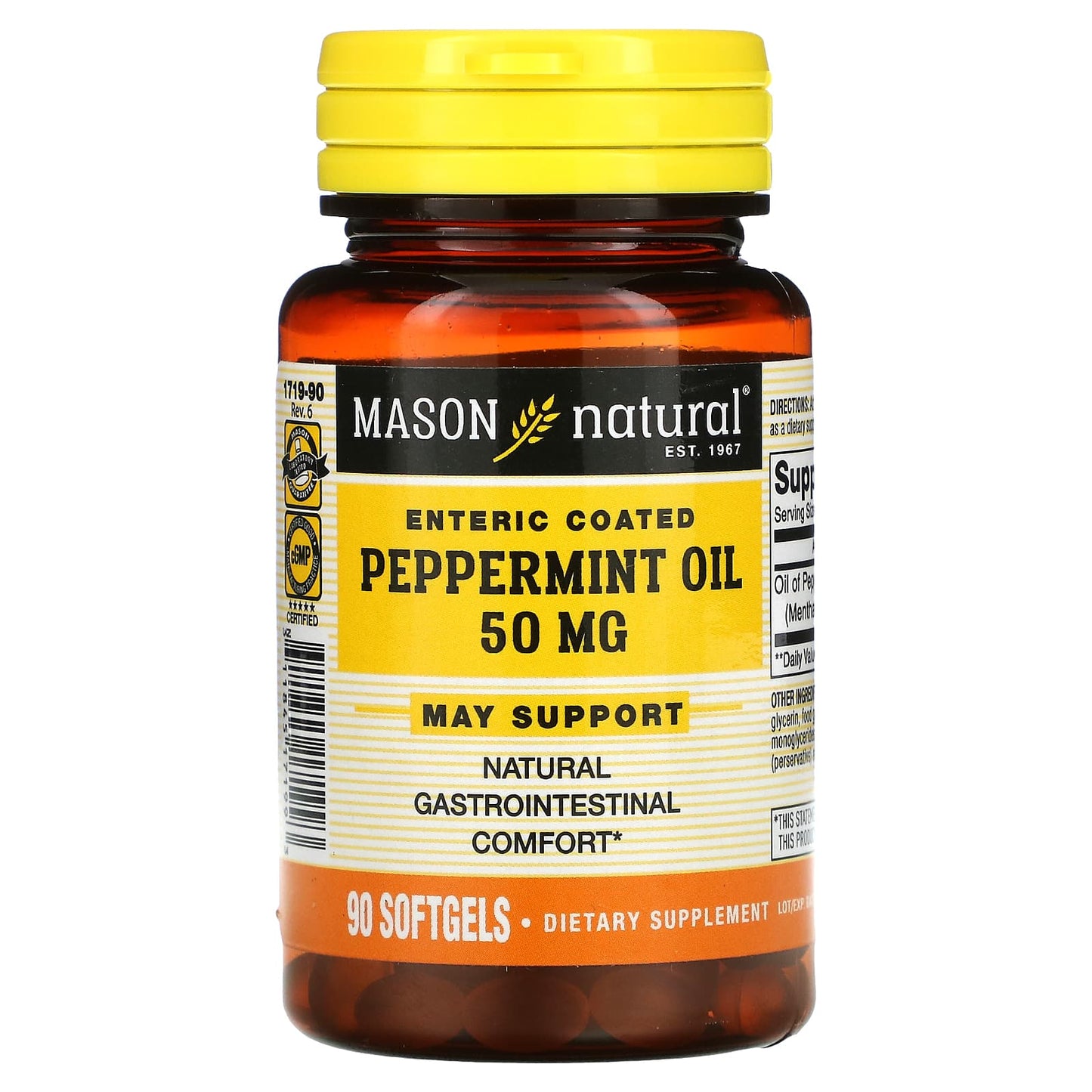 Mason Natural-Peppermint Oil-Enteric Coated-50 mg-90 Softgels