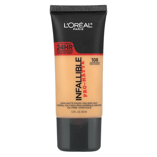 L'Oréal-Infallible-Pro-Matte Foundation-Normal/Oily Skin-108 Caramel Beige-1 fl oz (30 ml)