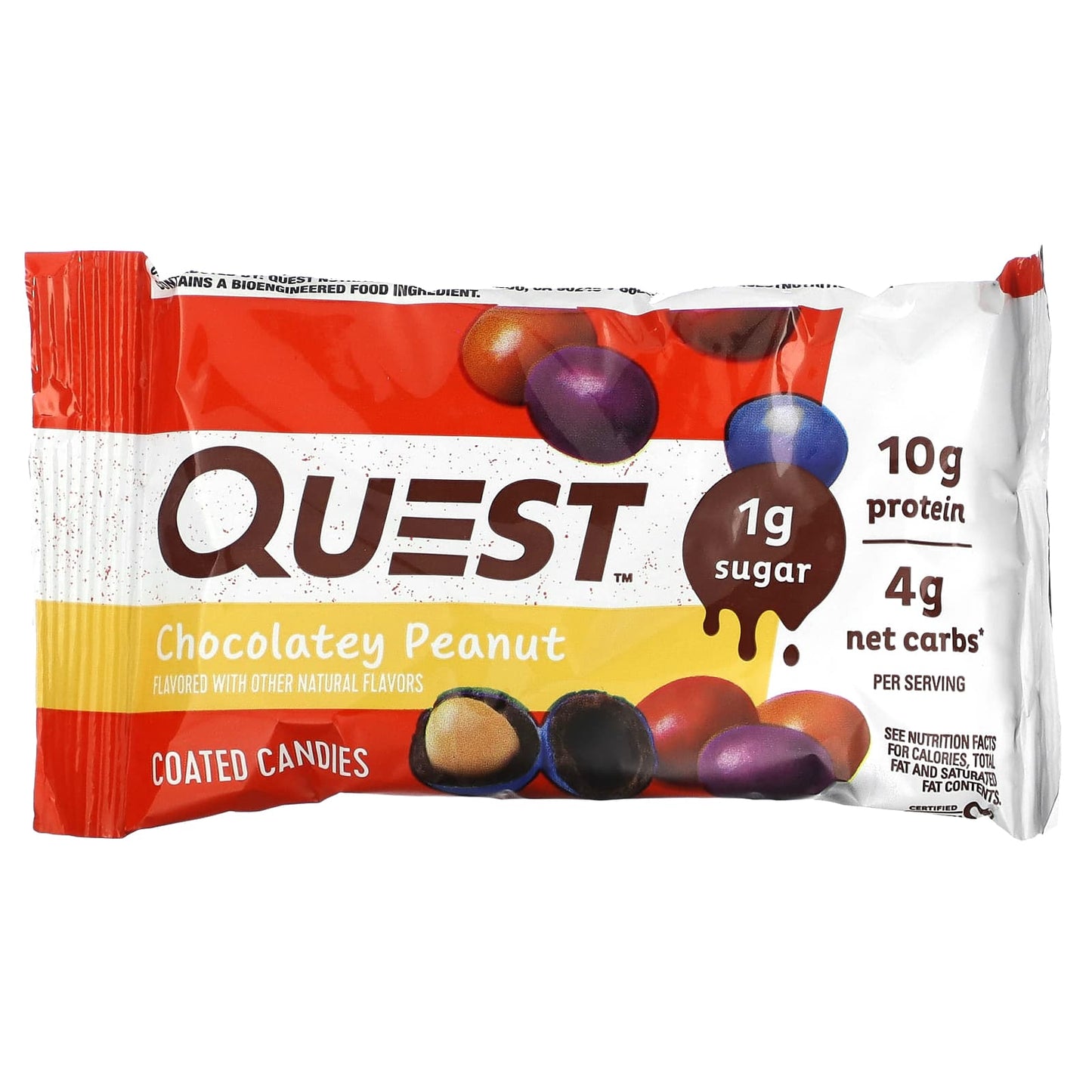 Quest Nutrition, Chocolatey Coated Peanut Candies, 4 Packs 1.73 oz (49 g) Each