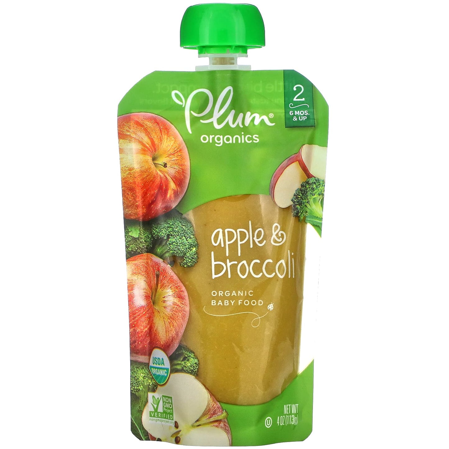 Plum Organics-Organic Baby Food-6 Mos & Up-Apple & Broccoli-4 oz (113 g)